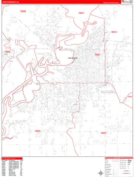 Lake Charles, LA Zip Code Map